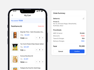 Grocery Shopping App - Cart Page