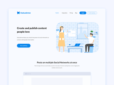 Statusbrew - Publish Landing Page design landing layout media page social ui ux website