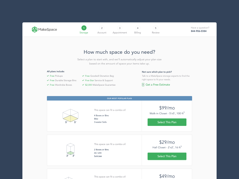 Plan Selection by MakeSpace on Dribbble