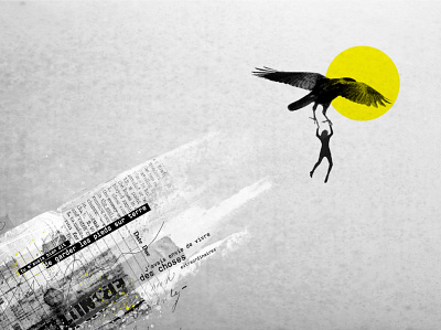 Head in the clouds, feet on the ground art direction bird collage conceptual design digital art graphic design illustration monochrome silhouette typography yellow