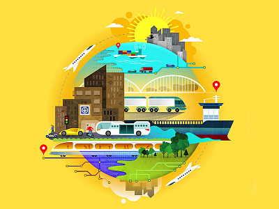 Innovation in Transport city earth future globe illustration photoshop planet technology transport urban vector yellow