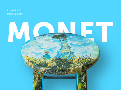 Hand Painted Monet Stool art blue hand painted handmade impressionism monet paint stool wood