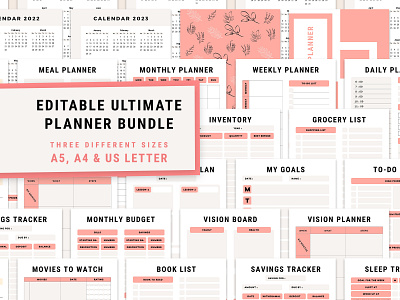 Editable and printable Ultimate Planner Bundle Pack