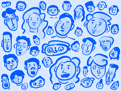 Ink Sketch’s blue crowd faces illustration ink portraits sketching
