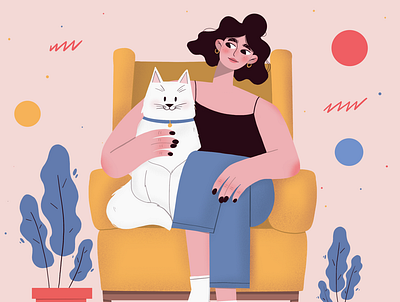 Girl with cat branding character design commercial illustration design digital art flat illustration illustration