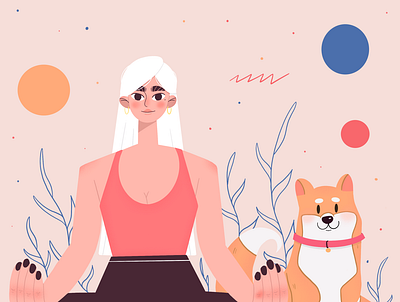 Yoga girl with friend branding character design commercial illustration design digital art flat illustration illustration