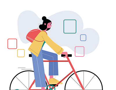 Girl on the bike branding character design commercial illustration design digital art flat illustration illustration vector
