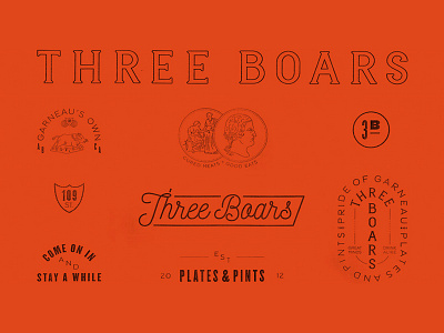 Three Boars branding identity logo red rough texture