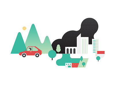 Car=Freedom Illustration branding buildings car city colorful drawing flat icons illustration mountains