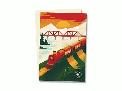 Train Postcard canada canadian green illustration postcard red shadows texture train vintage