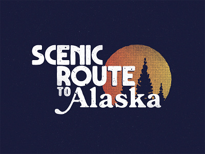 Scenic Route to Alaska 70s design gradient marvin shirt sun texture trees typography vintage