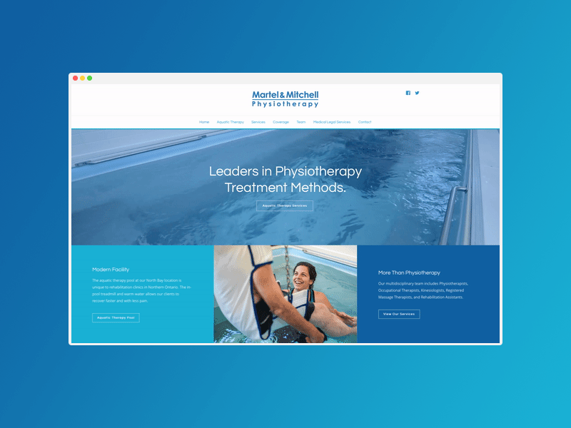 Martel Mitchell - Physiotherapy Website aquatic therapy design graphic design photography physiotherapy video background web web design