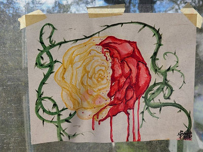 Red-painted Rose painting traditional watercolor
