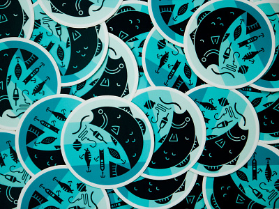 "Reel Em In" Stickers animal fish fishing illustration minimal outdoor sticker stickers