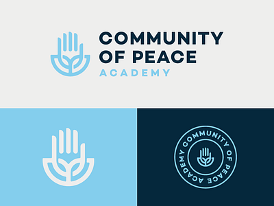 Community of Peace Brand academy brand branding community education hand leaf logo mark peace school