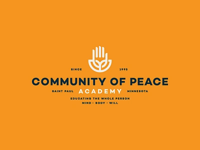 Community of Peace Brand academy branding community education hand leaf lockup logo mark peace school