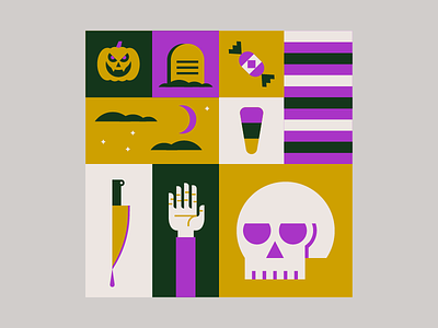 Happy Halloween candy corn geometric grave halloween illustration knife pumpkin skull spooky