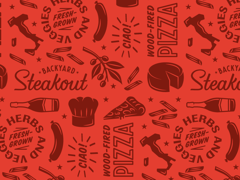 Backyard Steakout 1.6 badge bbq branding illustration italy lockup logo meat pasta pattern texas typography