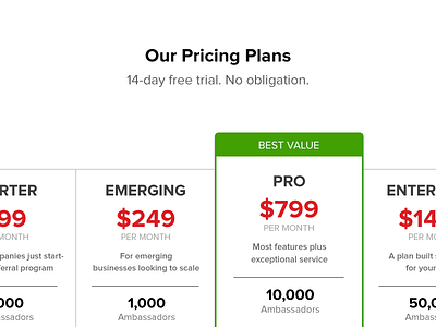 Pricing plans homepage landing page prices pricing table ui web website