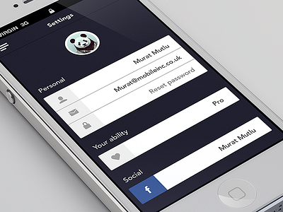 Settings screen facebook form iphone iphone app profile settings