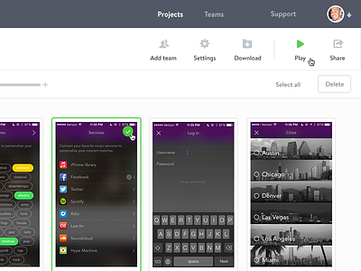 Marvel Project View admin app gallery images project settings share sort thumbnail ui web