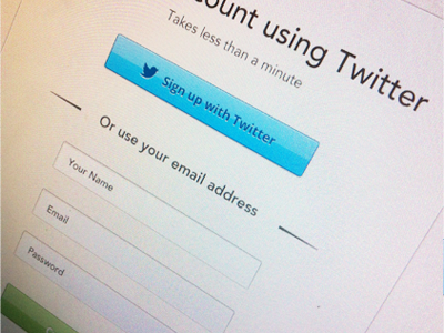 Sign up with Twitter - Or use email blue buttons create account form interface log in sign up twitter ui