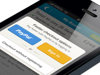 Checkout options overlay app basket buttons checkout commerce iphone iphone 5 iphone app pay paypal retina shopping transaction