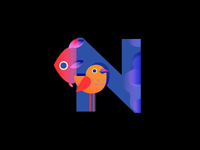 N for Nature | Illustration bird fish font graphicdesign iconography illustration nature typography