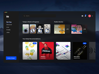 Behance app concept for macOS Mojave app behance clean concept dark ui graphic design mac os ui ux work in progress
