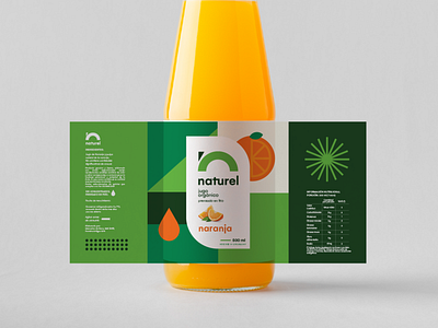 Naturel Juice Bottle bottle brand branding design design art illustration juice label logo nature orange organic packaging pattern