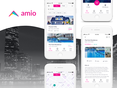 Amio App application branding design mobile real estate ui ux
