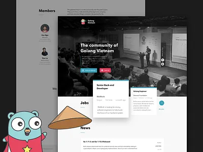 Golang Community Website branding dwarves illustration logo typography ui website