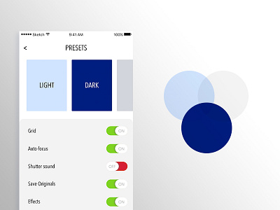 007 - Camera Settings 007 app daily ui design iphone mobile monochrome settings sketch app uiux