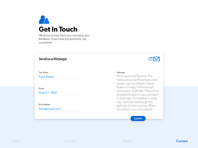 028 - Contact 028 company contact dailyui design frank moses get in touch message red uiux