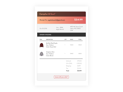Daily UI 017 - Email Receipt 017 app bill billing checkout credit card dailyui receipt shipping ui ux