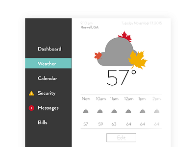 Daily UI 021 - Home Monitoring Dashboard 021 alert dailyui dashboard fall home menu security ui ux weather