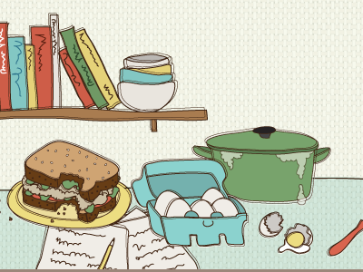 Snippet of a blog header blog eggs food illustration pot sandwich