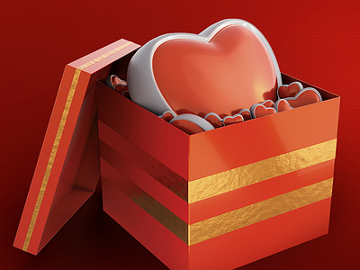 Drugstore Gift Card 3d box card gift gold heart present red