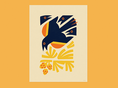 Red-winged animal autumn bird design illustration minneapolis park poster