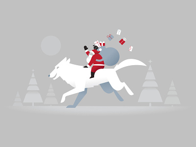 Seasons greetings card christmas gift holiday illustration santa wolf