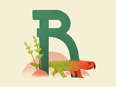 Rynchosaur alphabet animal dinosaur extinct illustration lizard painting piggy prehistoric reptile triassic