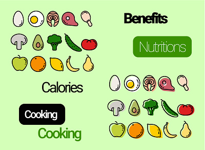 FOOD Line Icons app apple benefit diet fish food fruits helth icons meal nutritions restaurant vegetable