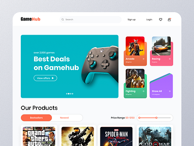 GameHub | Gamestore Website design ecommerce gaming landing page minimal presentation ui website