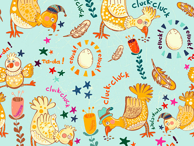 Pattern Ckluck Chicken bird cartoon graphic marushabelle vector