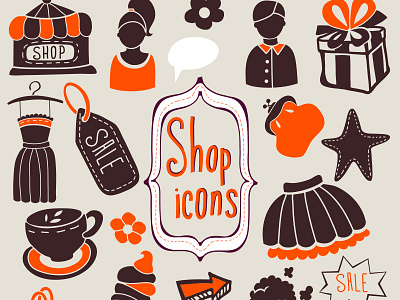 Shop Icons Simple cartoon graphic marushabelle shop vector