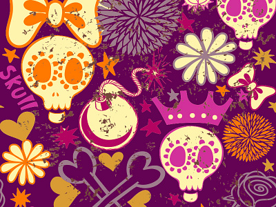 Cartoon seamless pattern with skulls