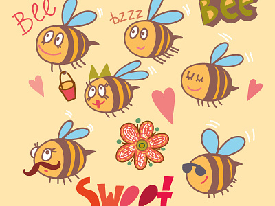 Bee Color cartoon flat flower graphic marushabelle summer vector