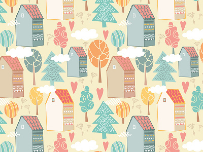 House Pattern cloud color flat heart home house marushabelle pattern sweet tree vector