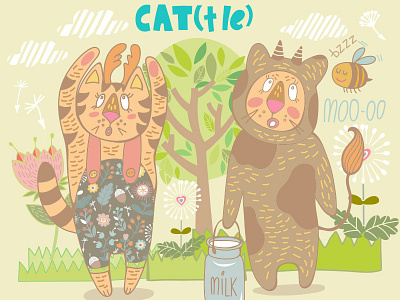 Cat(tle) ;)) bird cat flat letters marushabelle pattern sweet vector