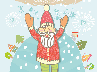 Happy Santa)) flat marushabelle merry christmas santa snow tree vector winter